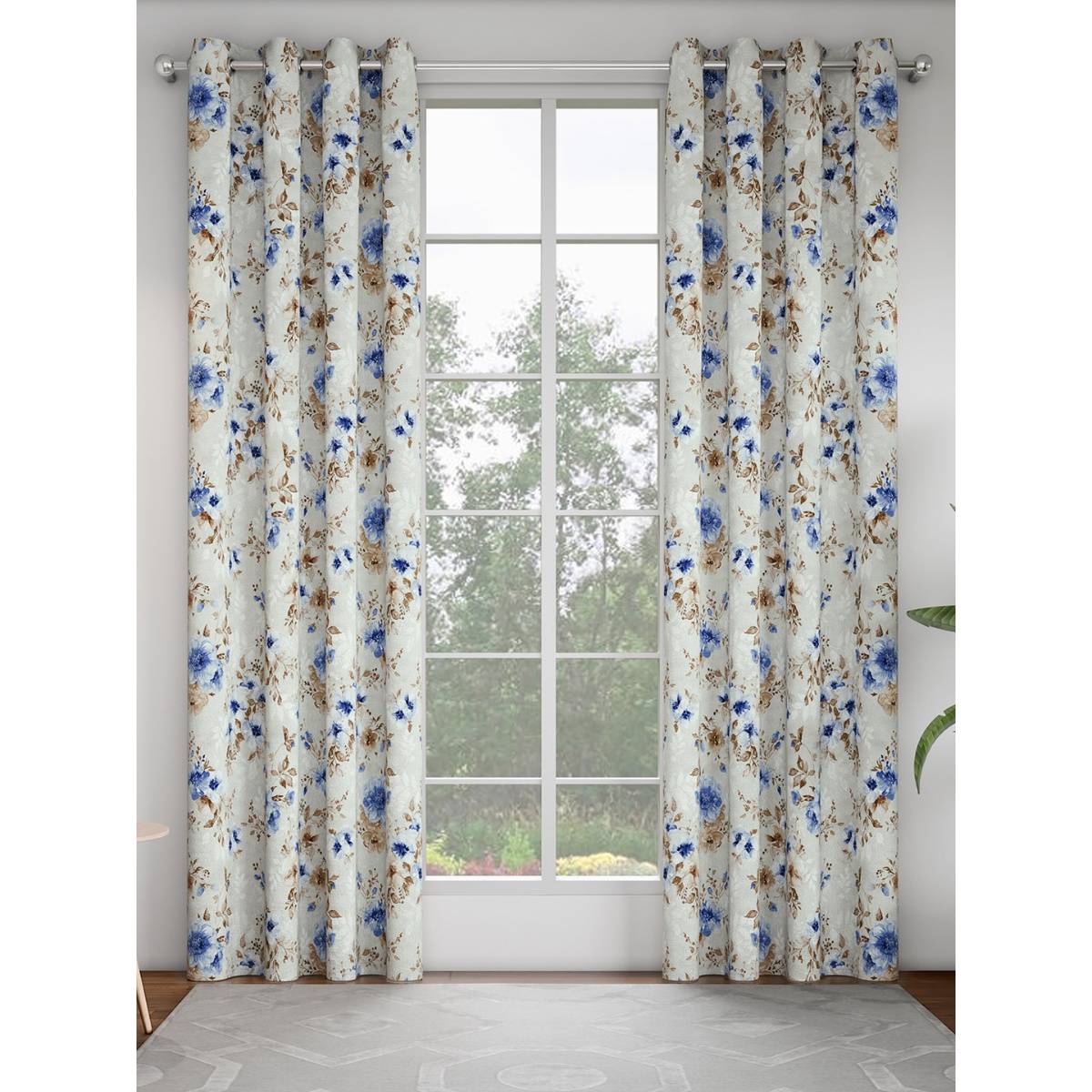 GM Floral Midnight Printed Door Curtain - Pack Of 2 Panels.