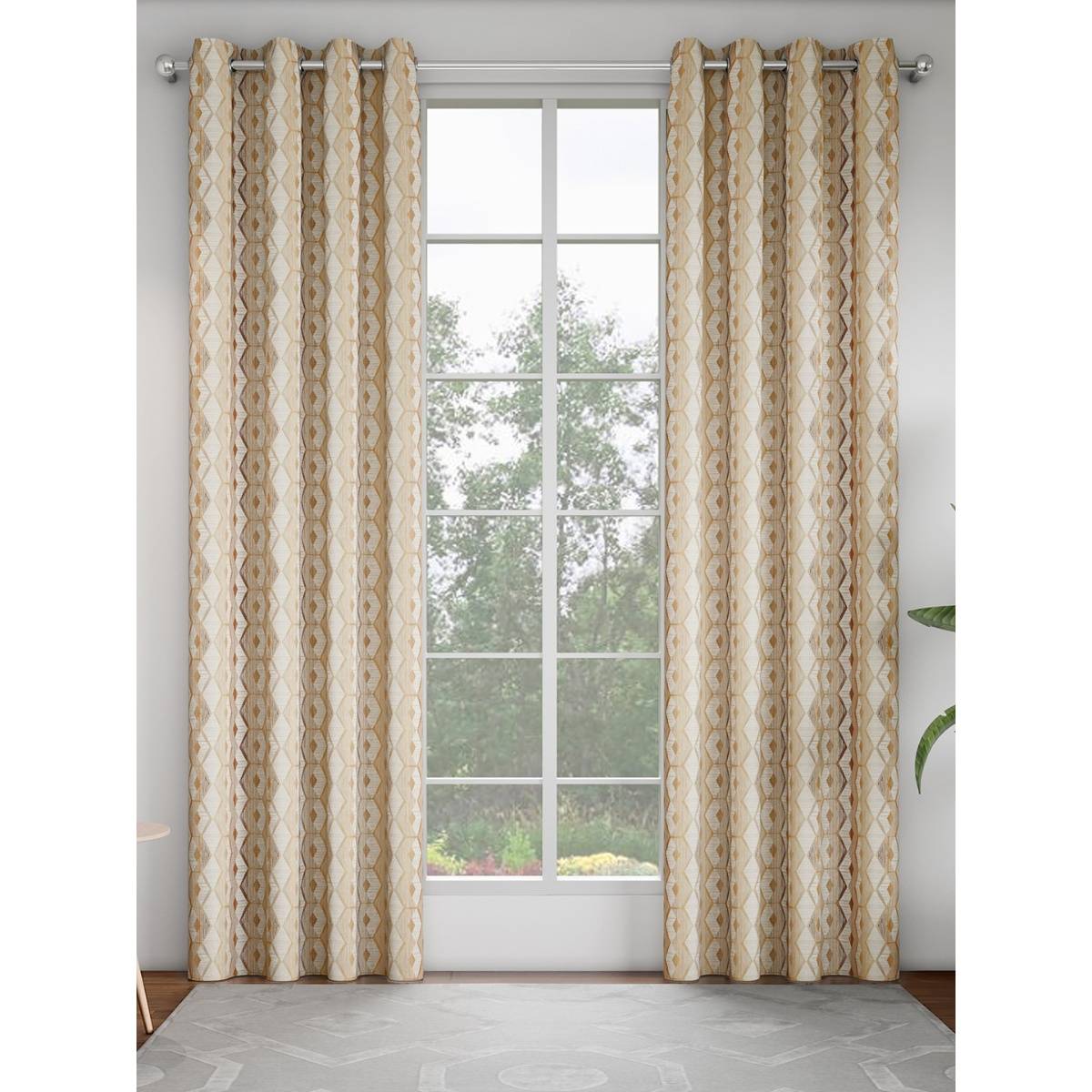 GM Geometric Brown Printed Door Curtain - Pack Of 2 Panels.