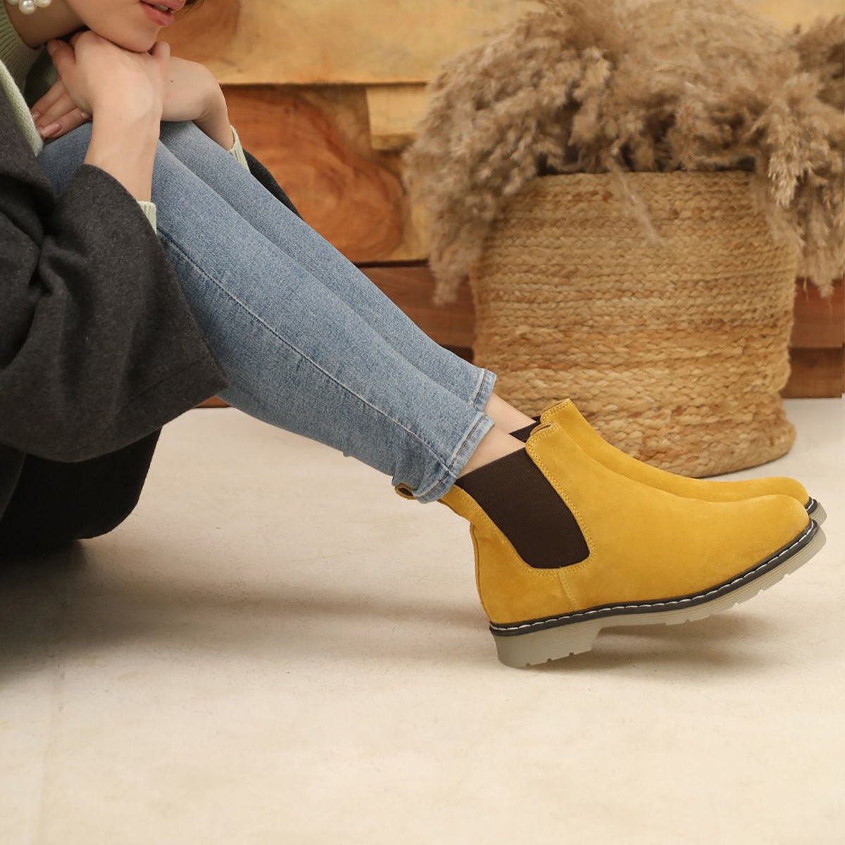 Buy Saint G Elaine Yellow Suede Leather Chelsea Boots Online