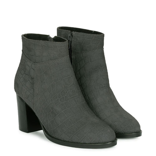 Saint G Fayette Grey Suede Croco Print Leather Ankle Boots (EURO 39)