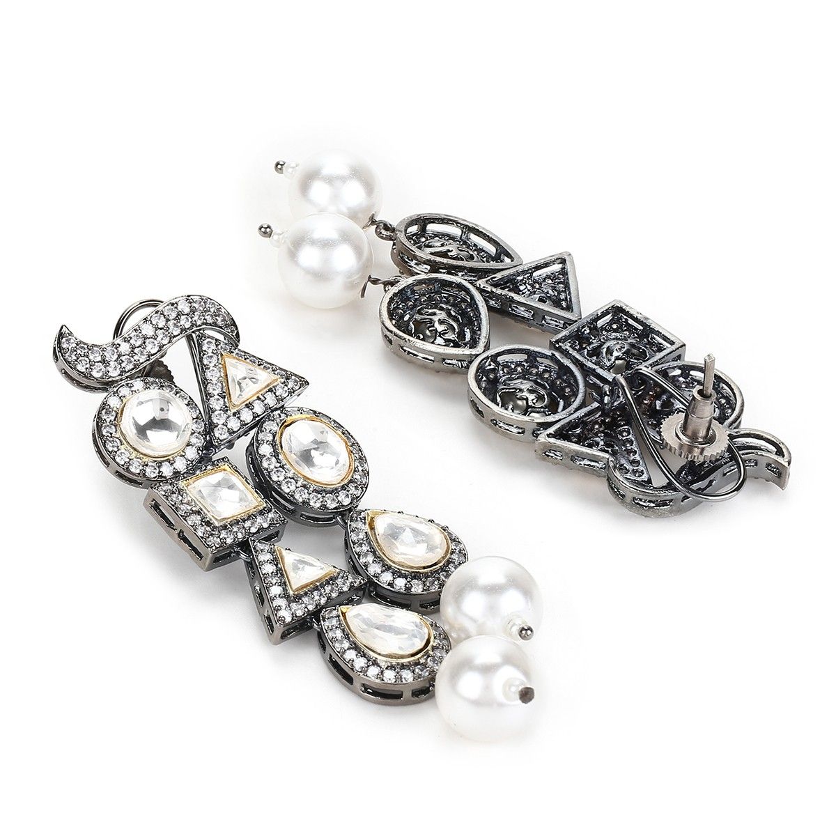 Buy Ritu Singh Grey Contemporary Half Hoop Earrings Online