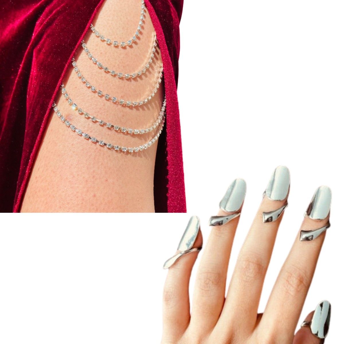 Buy ISHKAARA Crystal Thigh Chain and Silver Nail Rings Online