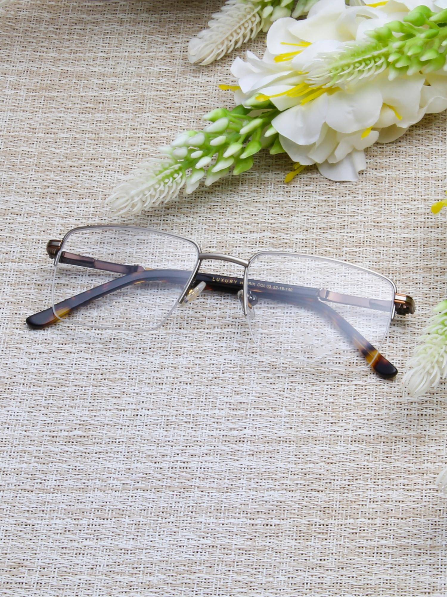 TED SMITH Unisex Silver Half Rim Rectangle Frame (52)