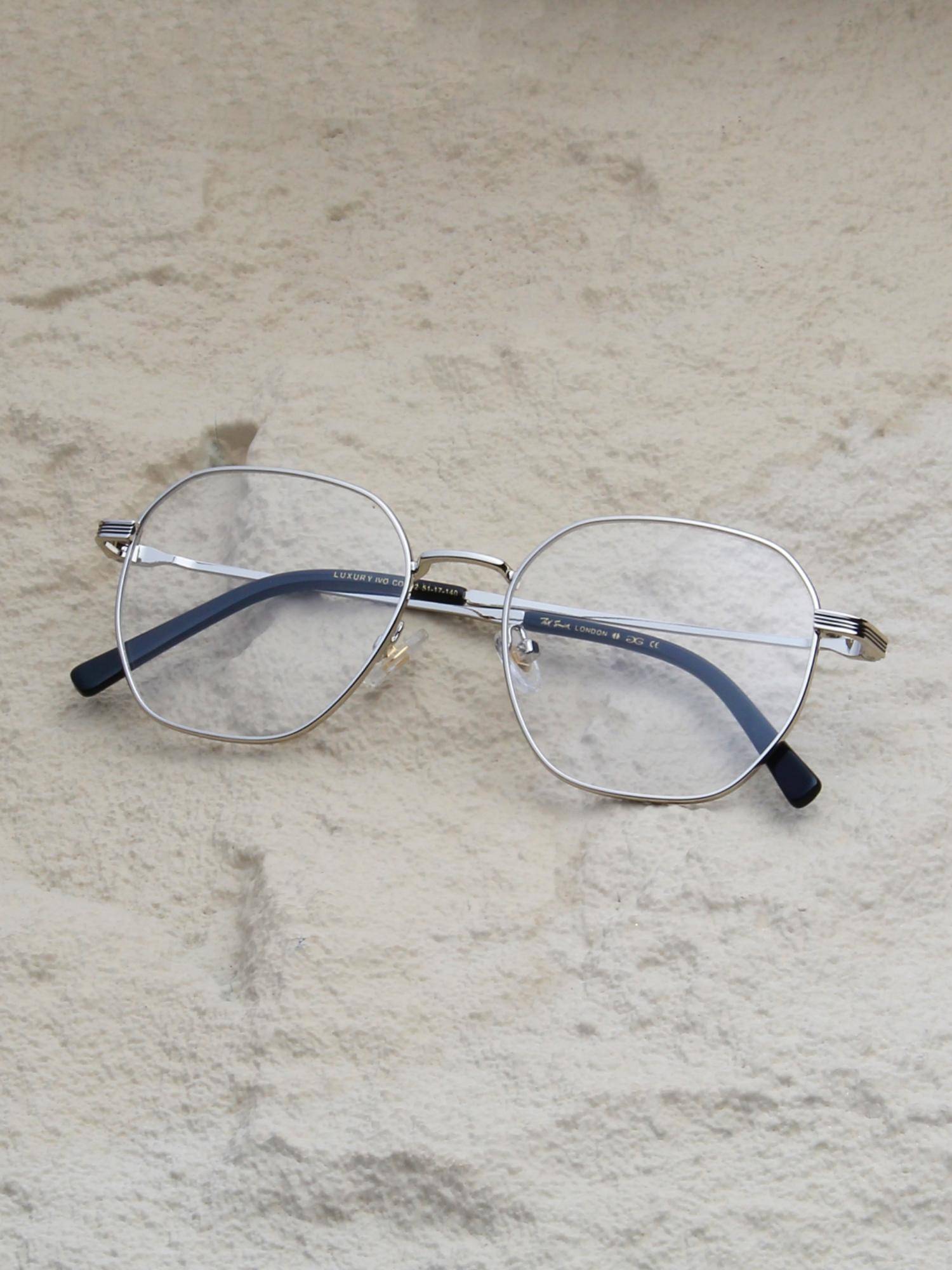 TED SMITH Unisex Silver Full Rim Hexagonal Frame (51)