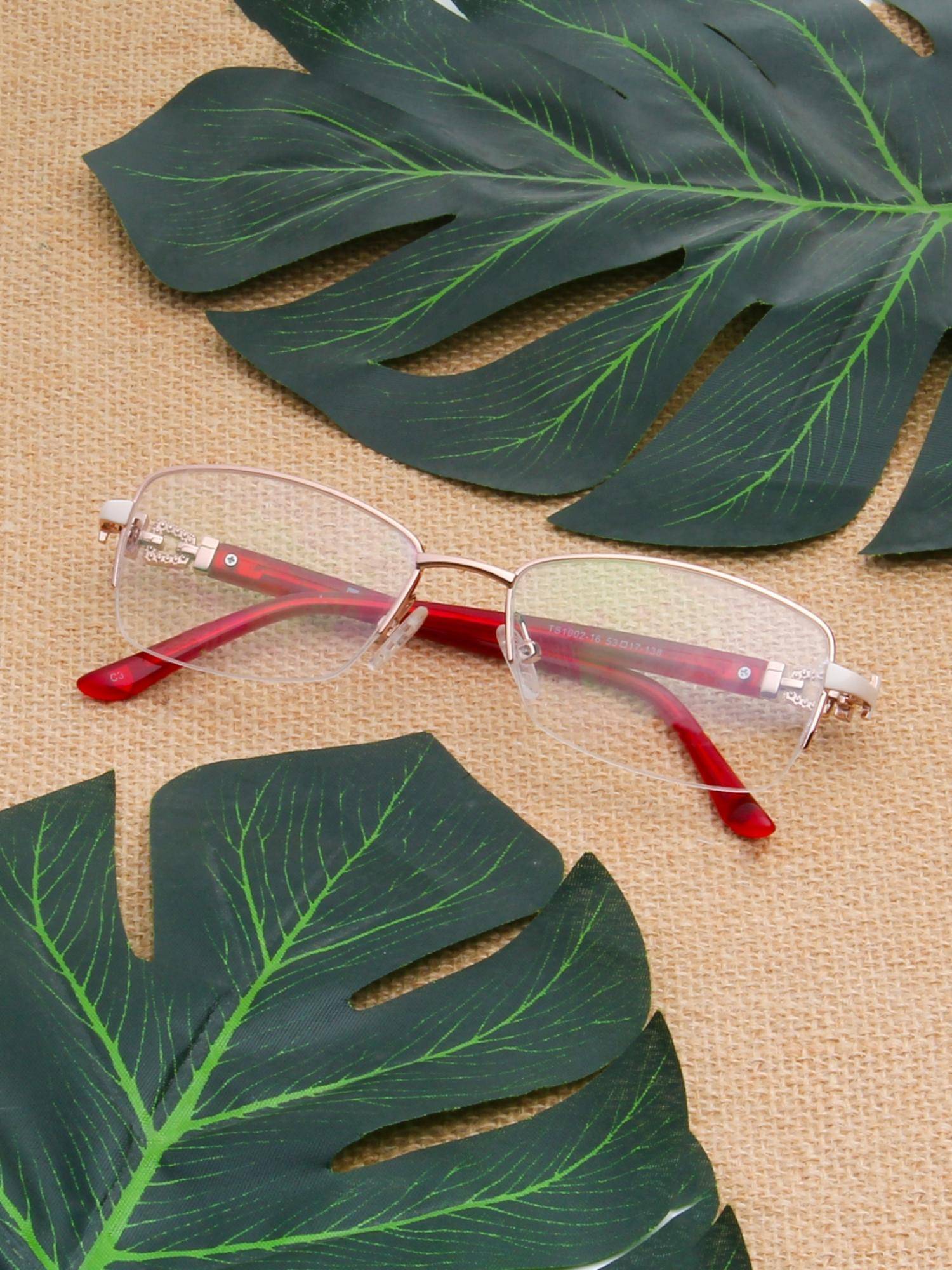TED SMITH Women Gold Half Rim Rectangle Frame (53)