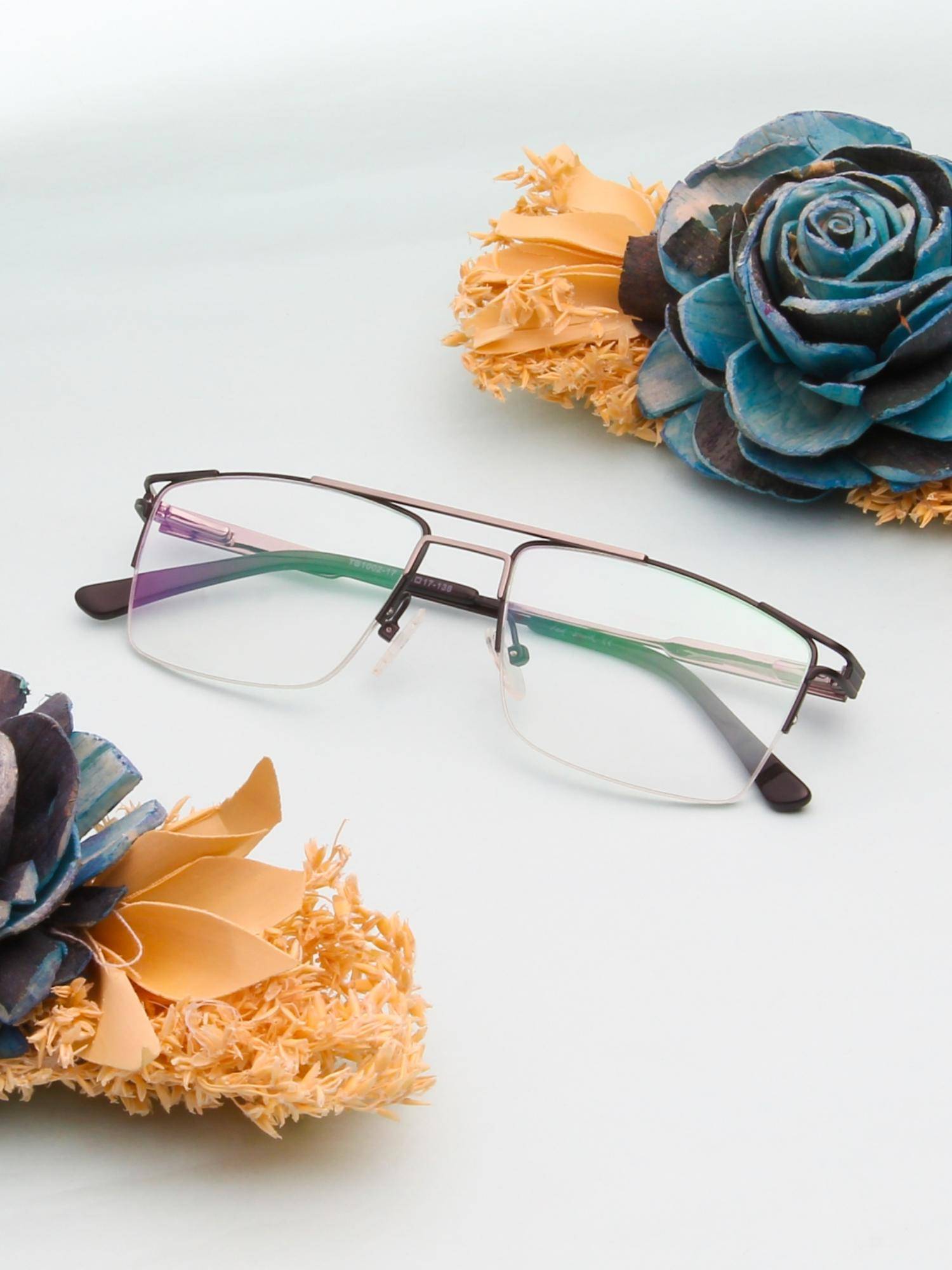 TED SMITH Unisex Black Half Rim Rectangle Frame (53)