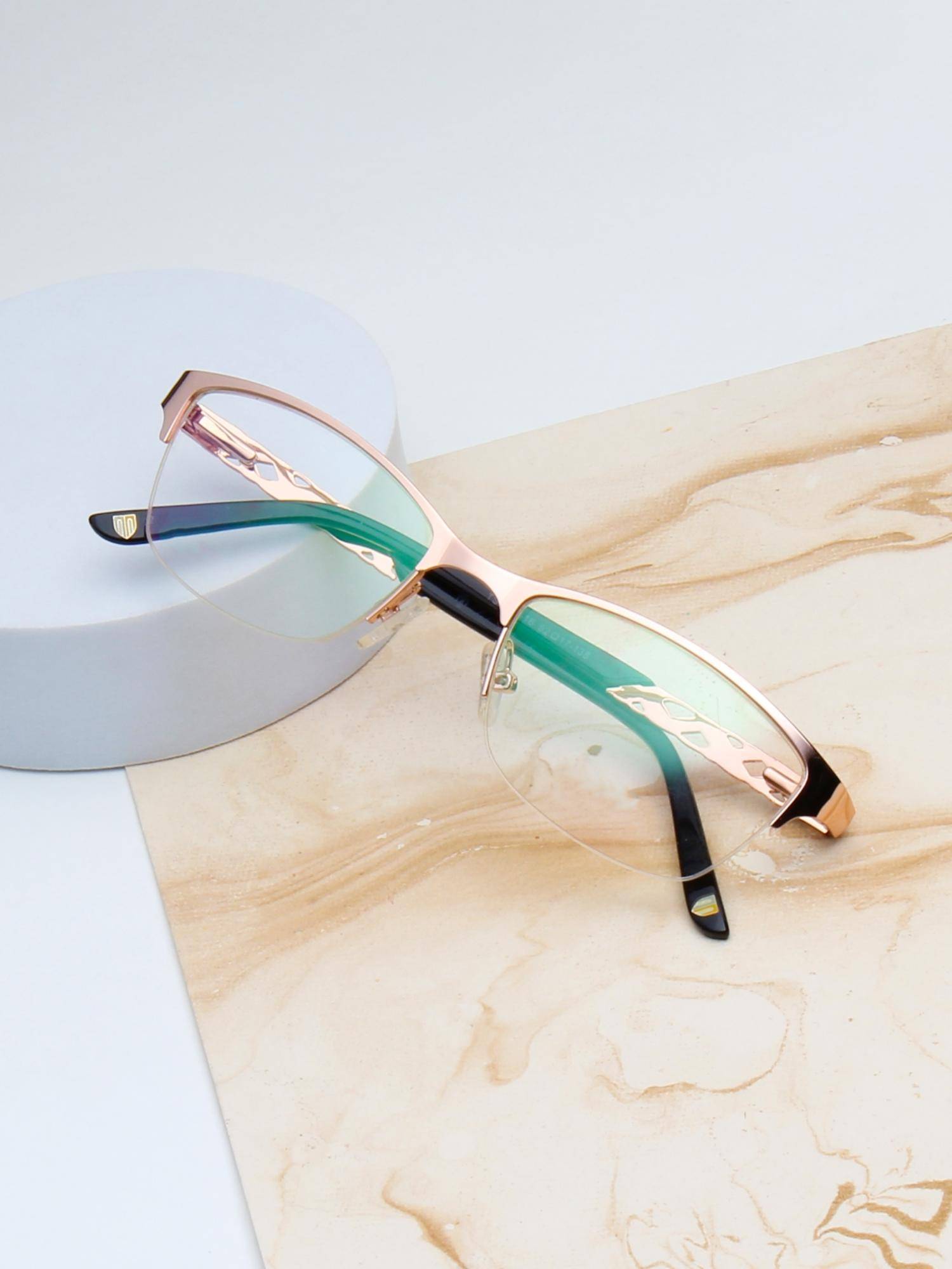 TED SMITH Women Gold Half Rim Cat Eye Frame (52)