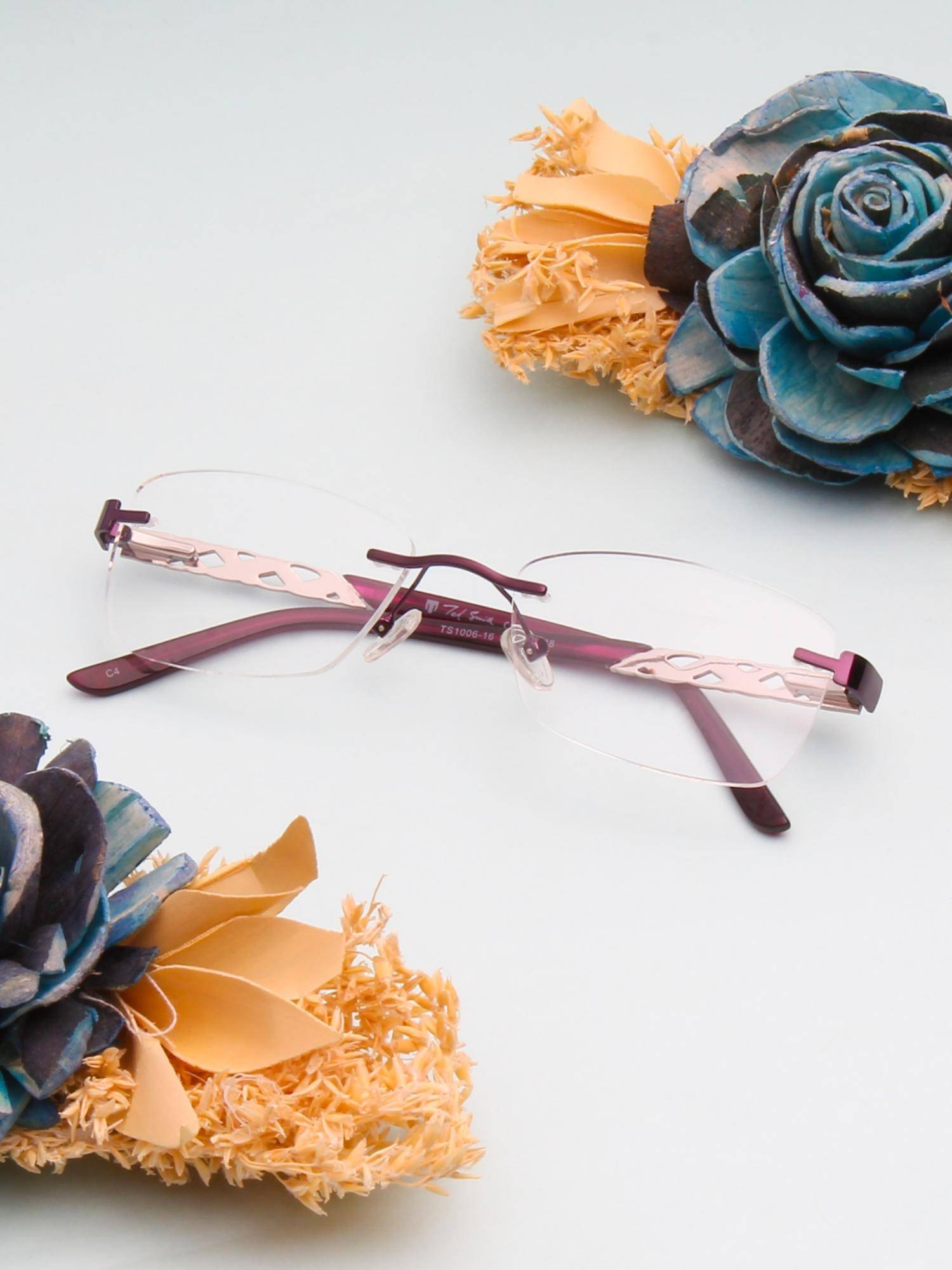 TED SMITH Unisex Purple Rimless Rectangle Frame (53)