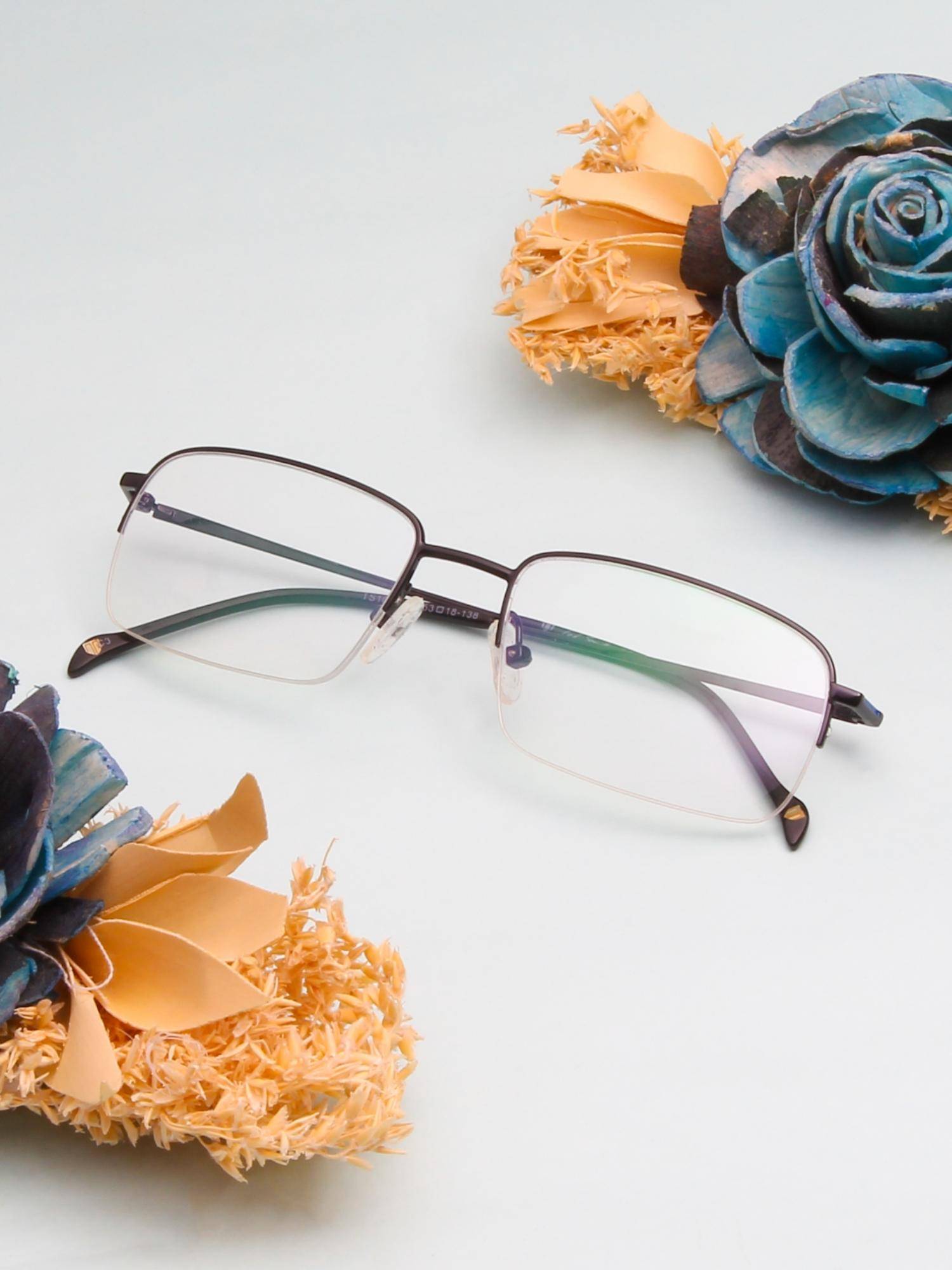 TED SMITH Unisex Black Half Rim Rectangle Frame (53)