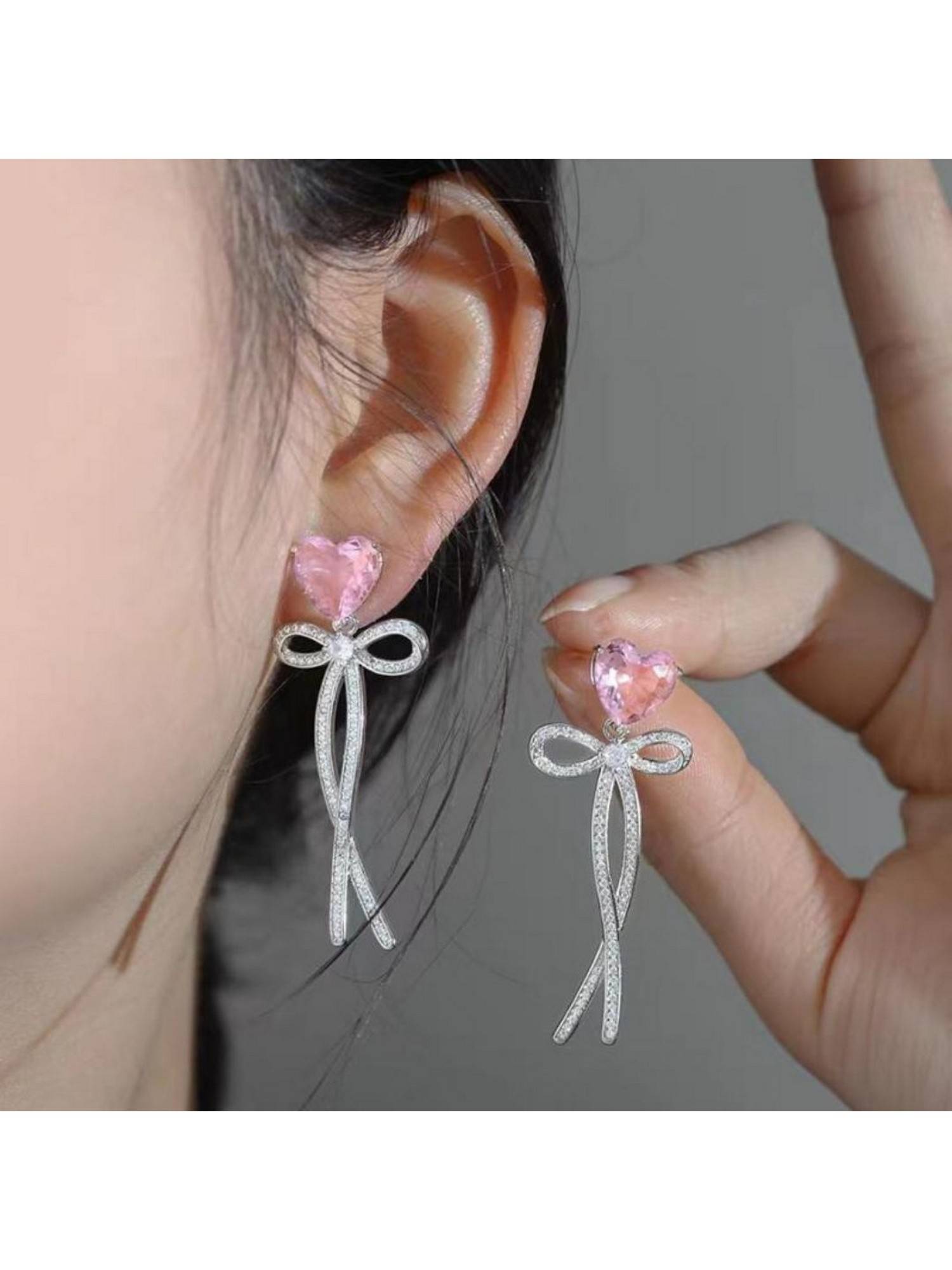 ESTAILO FASHION Rose Ribbon Hearts Earrings