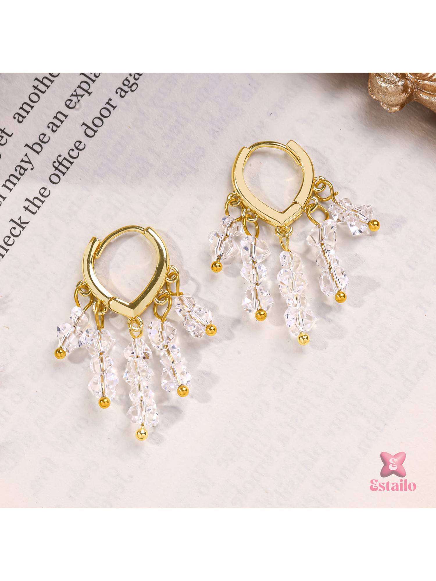 ESTAILO FASHION Crystal Cascade Hoops Earring Gold