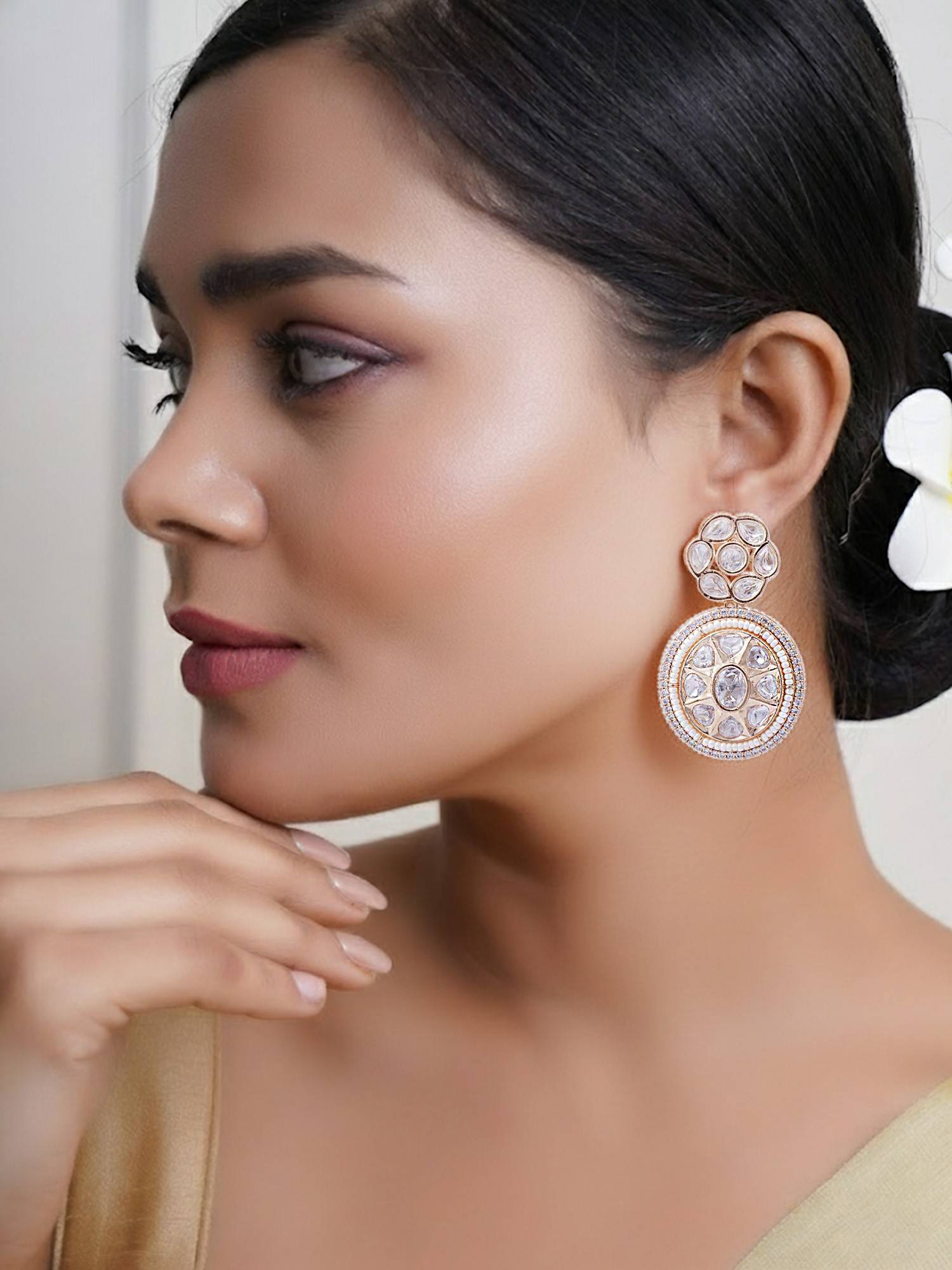 Adwitiya Women Gold Finish Earrings Featuring Sparkling Diamond Embellishments