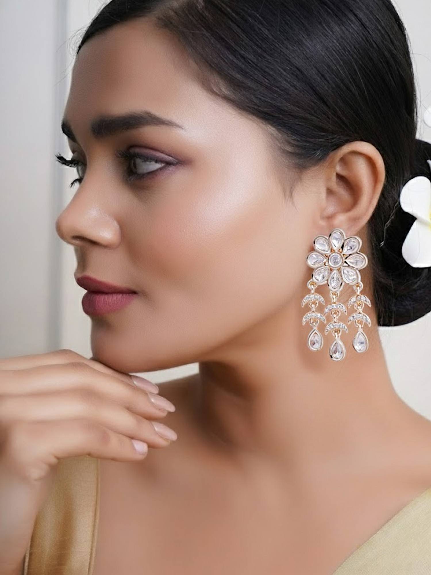 Adwitiya Women Siddhi Polki Extended Dangle Earrings
