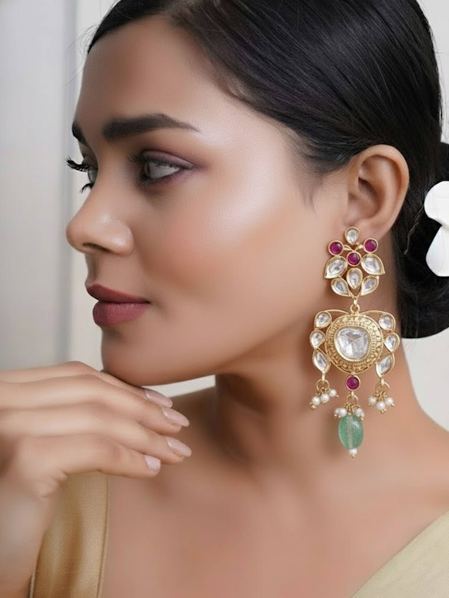 Adwitiya Women Gulabi Affair Inspired Traditional Kundan Earrings