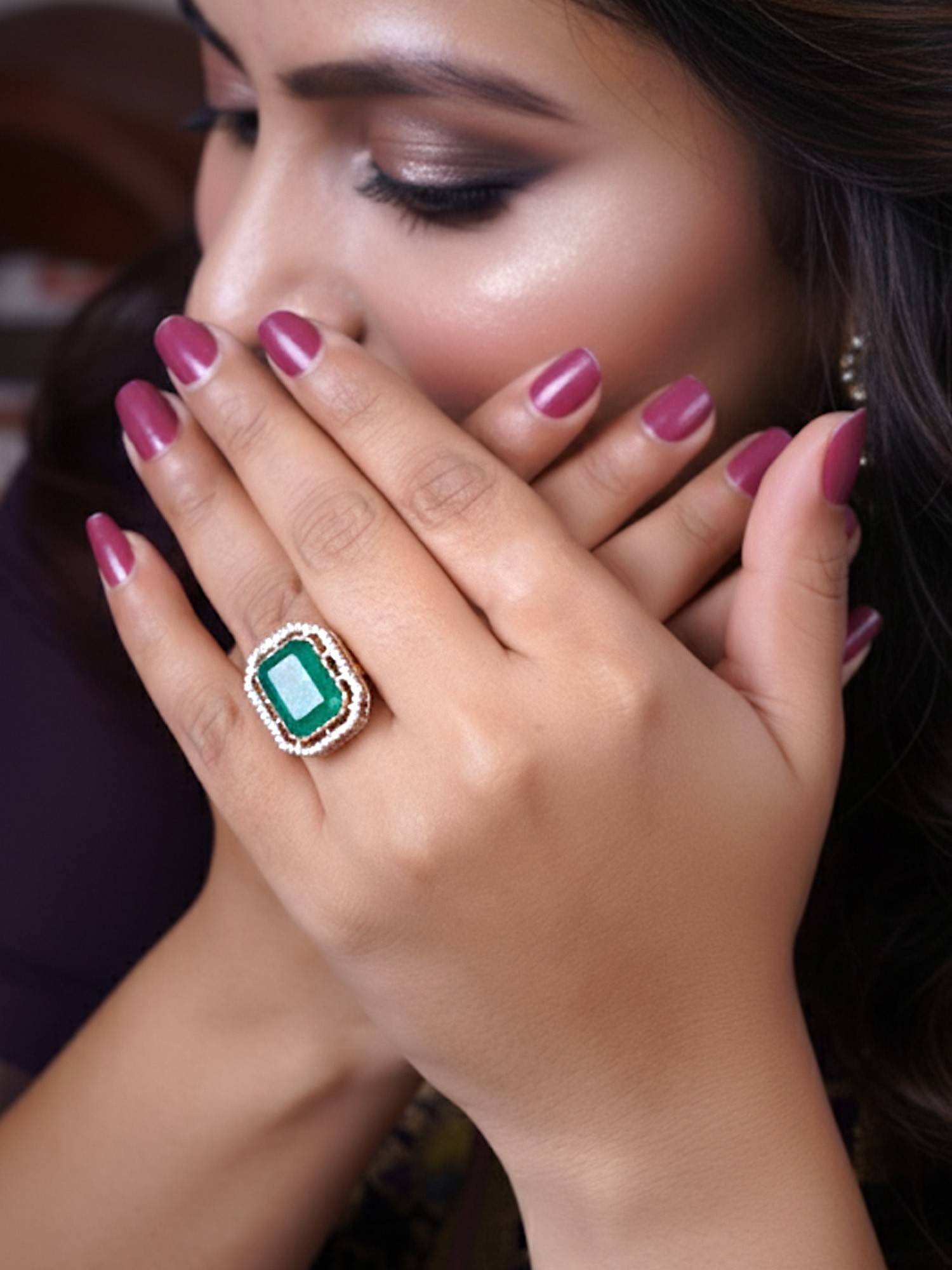 Adwitiya Women Luxurious Green Kundan Adjustable Ring with Royal Charm
