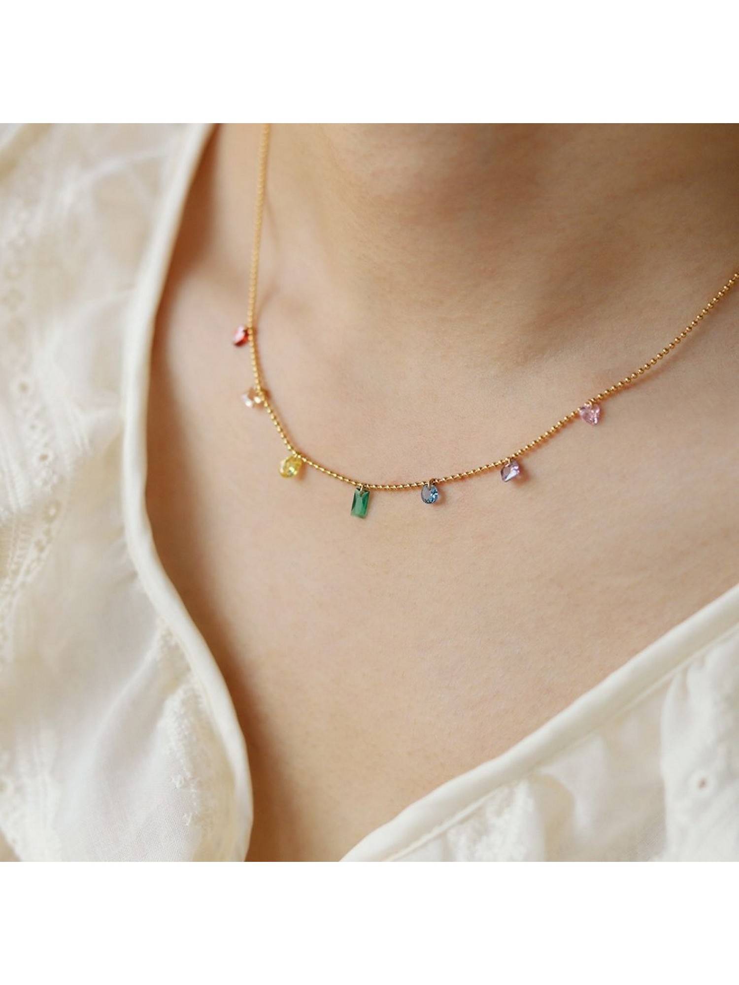 ESTAILO FASHION Rainbow Charm Necklace Multi