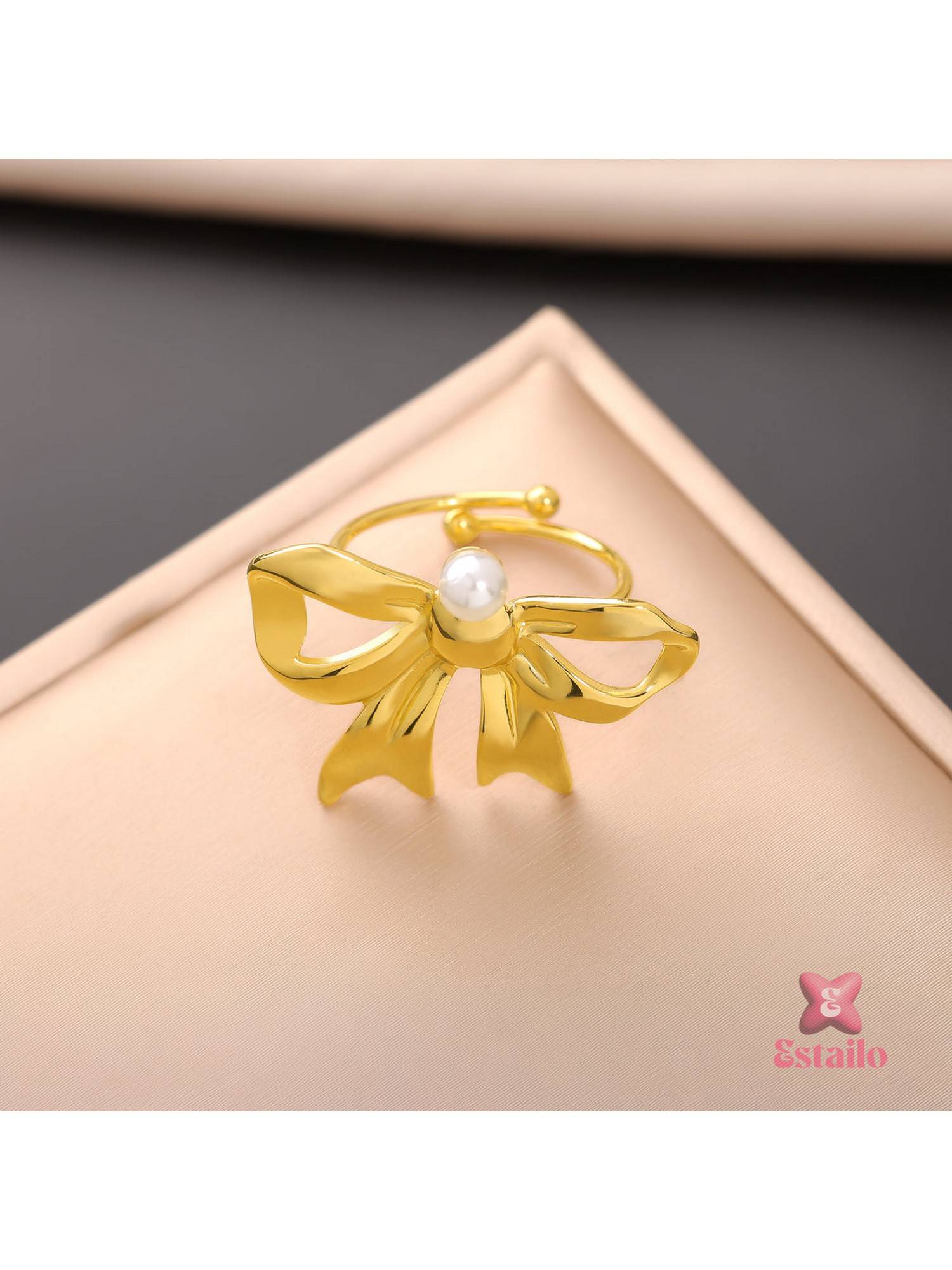 ESTAILO FASHION Chic Bow Pearl Ring