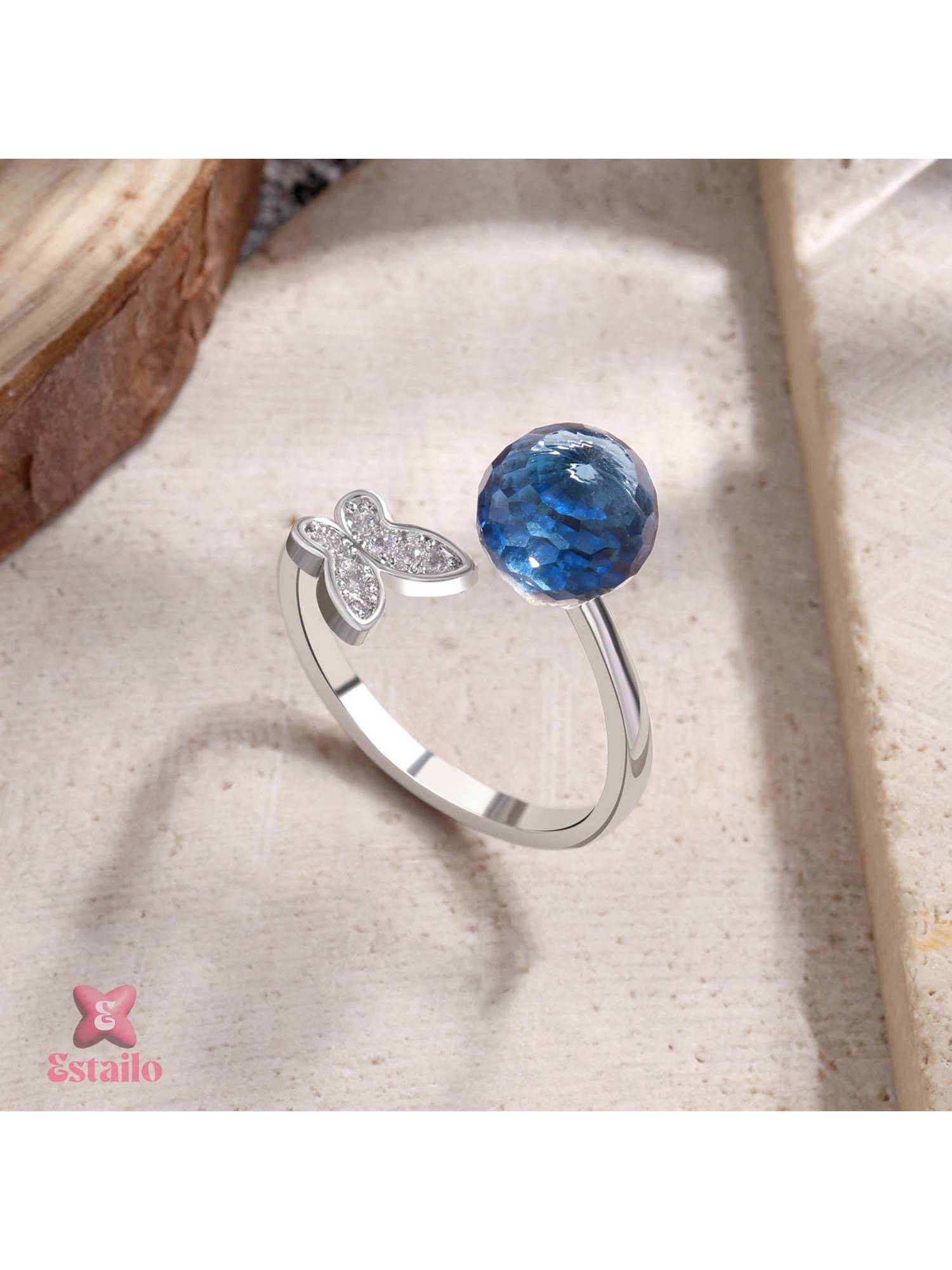 ESTAILO FASHION Blue Morpho Grace Ring Silver