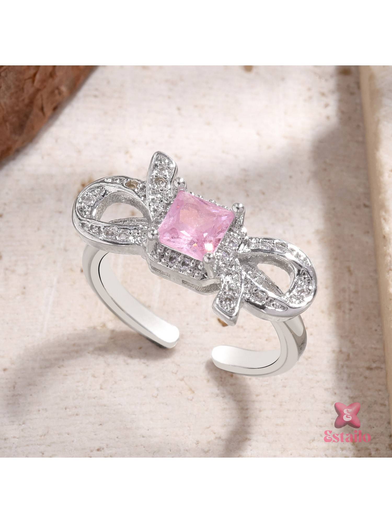 ESTAILO FASHION Rose Ribbon Embrace Ring Silver