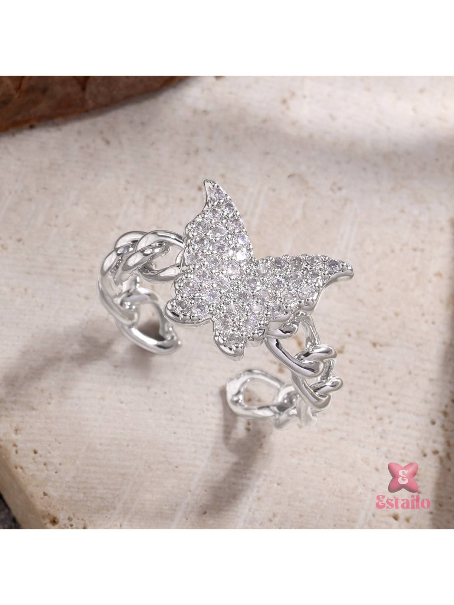 ESTAILO FASHION Glimmerwing Link Ring Silver