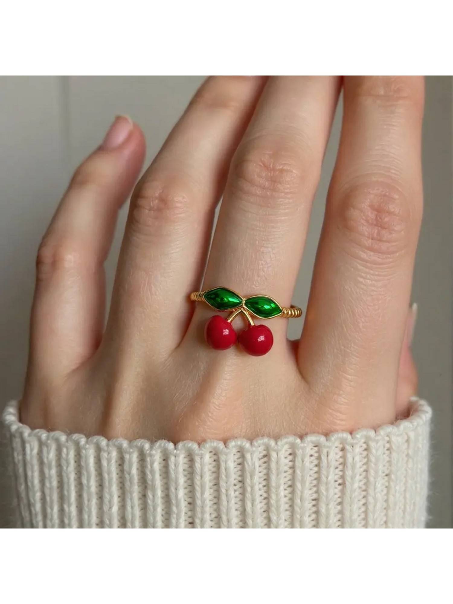 ESTAILO FASHION Sweet Cherry Ring Red