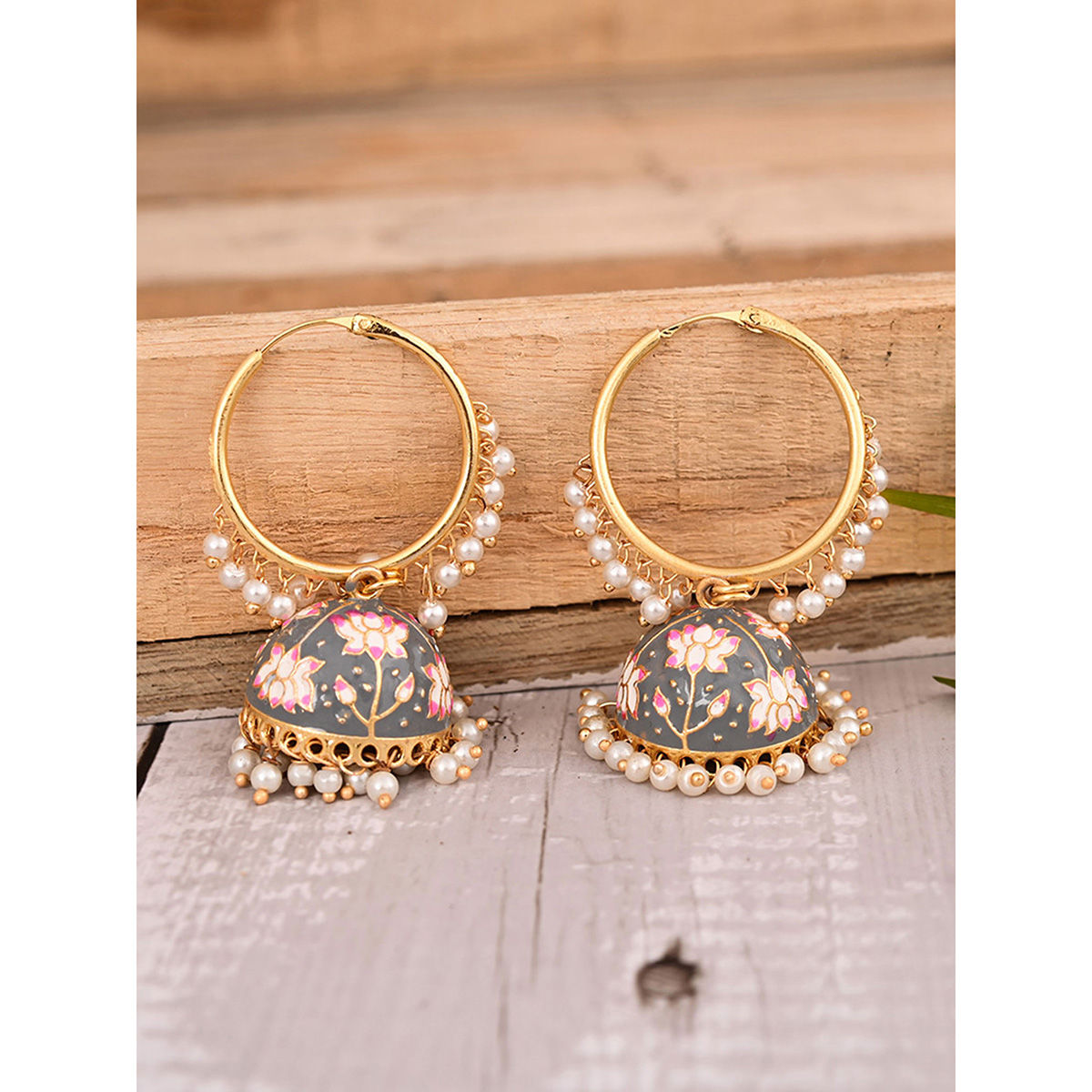 Graceful Floral Bali Jhumka Earring For Girls and Women Peach Color  Earrings  Studs