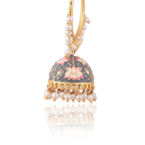 Buy VIRAASI Grey Handcrafted Meenakari Hoop Jhumka Earrings for