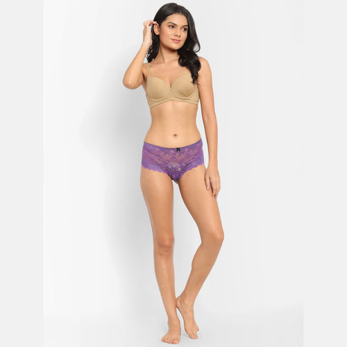 N-Gal Women's Erotic Lace See Through Mid Waist Underwear Lingerie Knickers  Brief Panty- Purple (S)