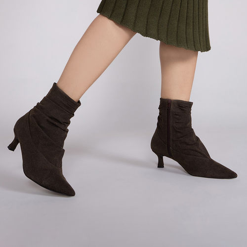 Brown Ladies Ankle Sock Boots Brown Sock Booties Chunky Heel