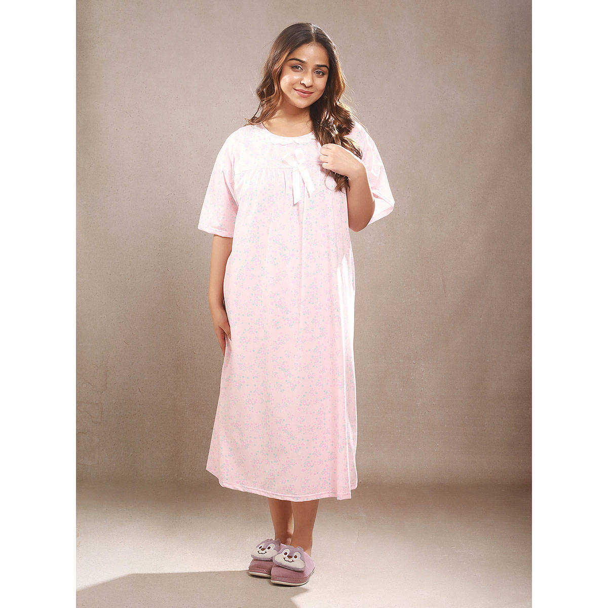 CrossKulture Women Floral Pink Night Dress