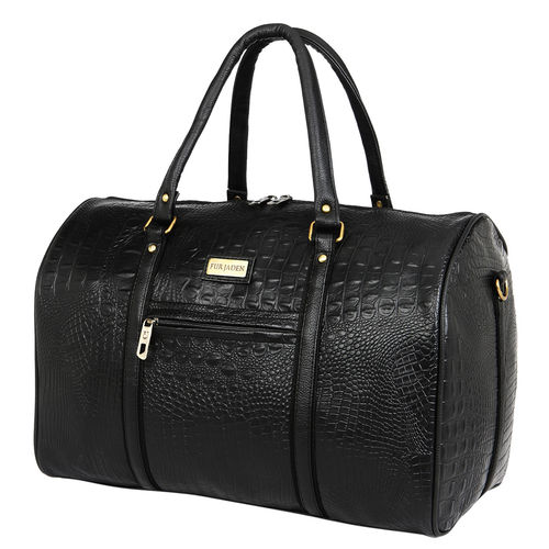 Buy FUR JADEN Black Crocodile Textured Leatherette Weekender