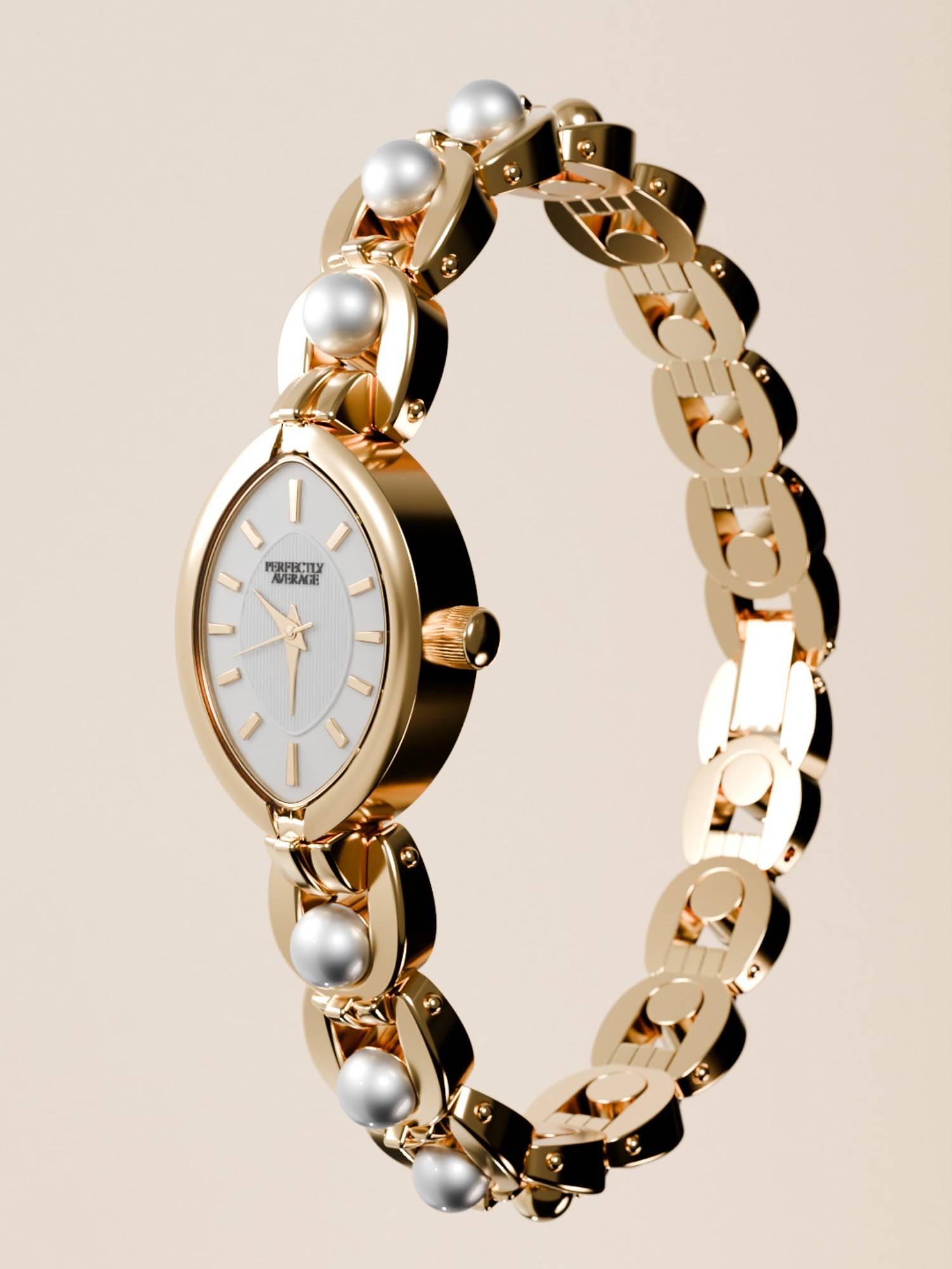 Perfectly Average Moonlight Pearl Gold Toned Watch for Women - PAJ-00010661 (M)