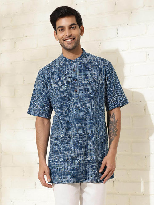 Fabindia Blue Cotton Ajrakh Printed Short Kurta (XS)
