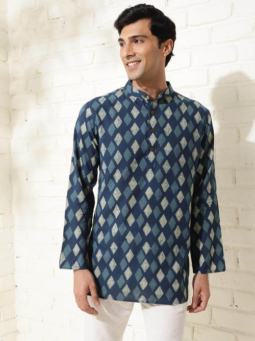 Fabindia Indigo Cotton Dabu Printed Short Kurta (XS)