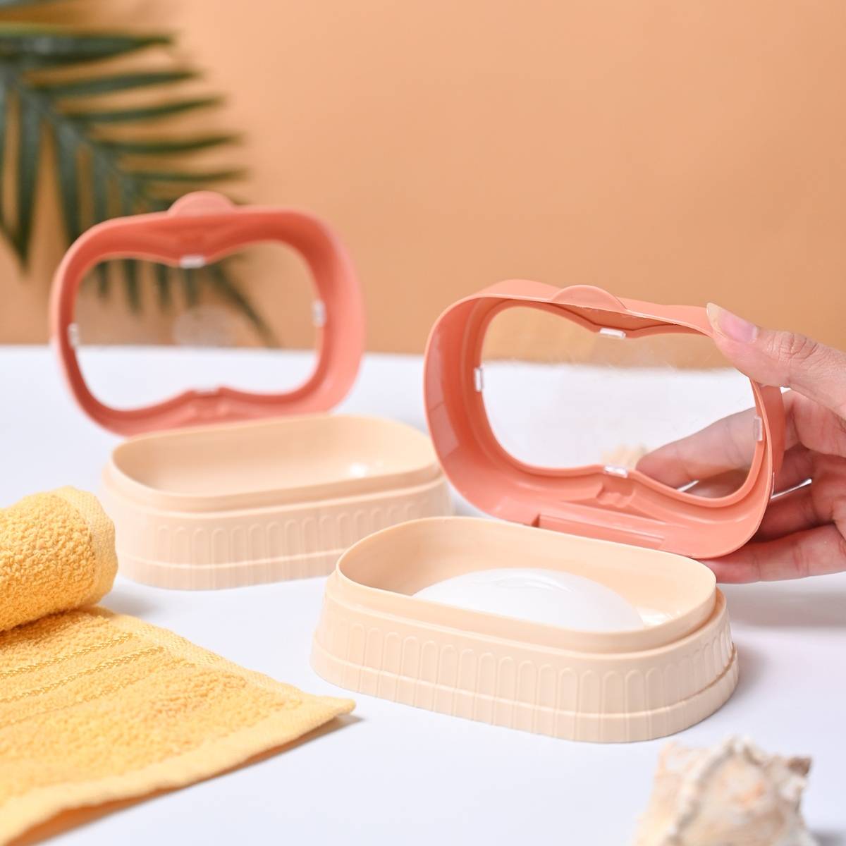 Voncasa Plastic Peach Soap Dish - Pack of 2