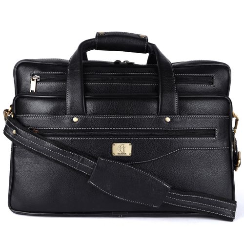 HiLEDER Pure Leather Unisex 16 Inch Briefcase Laptop Messenger Satchel Bag-  Black