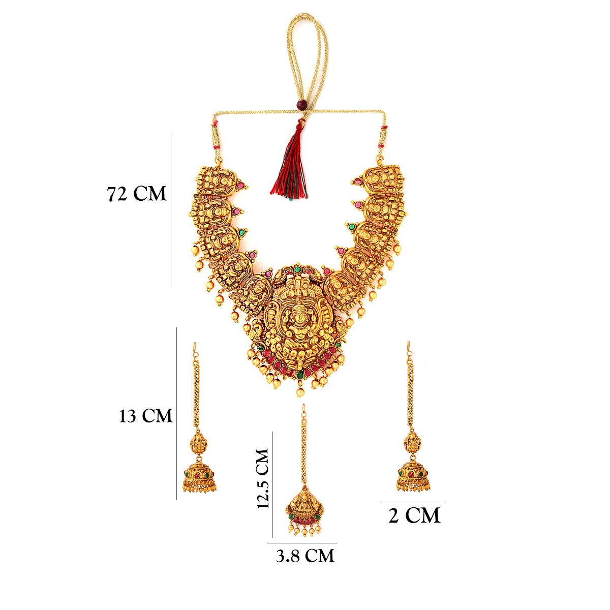 Yellow Chimes Gold Plated Lakshmi Temple Jewellery Set Of 3 With Maangtikka Buy Yellow Chimes 6070