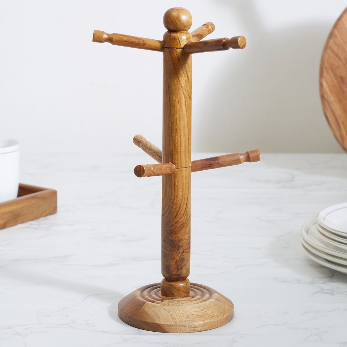 HomeTown Beautiful Kitchen Wood Mug Tree Stand Holder Brown Buy