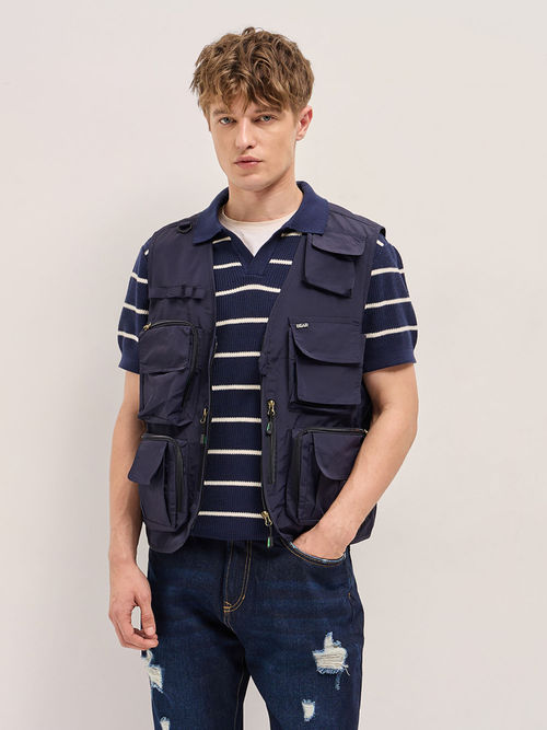 THE BEAR HOUSE Men Navy Blue Regular Fit Nylon Sleeveless Waistcoat