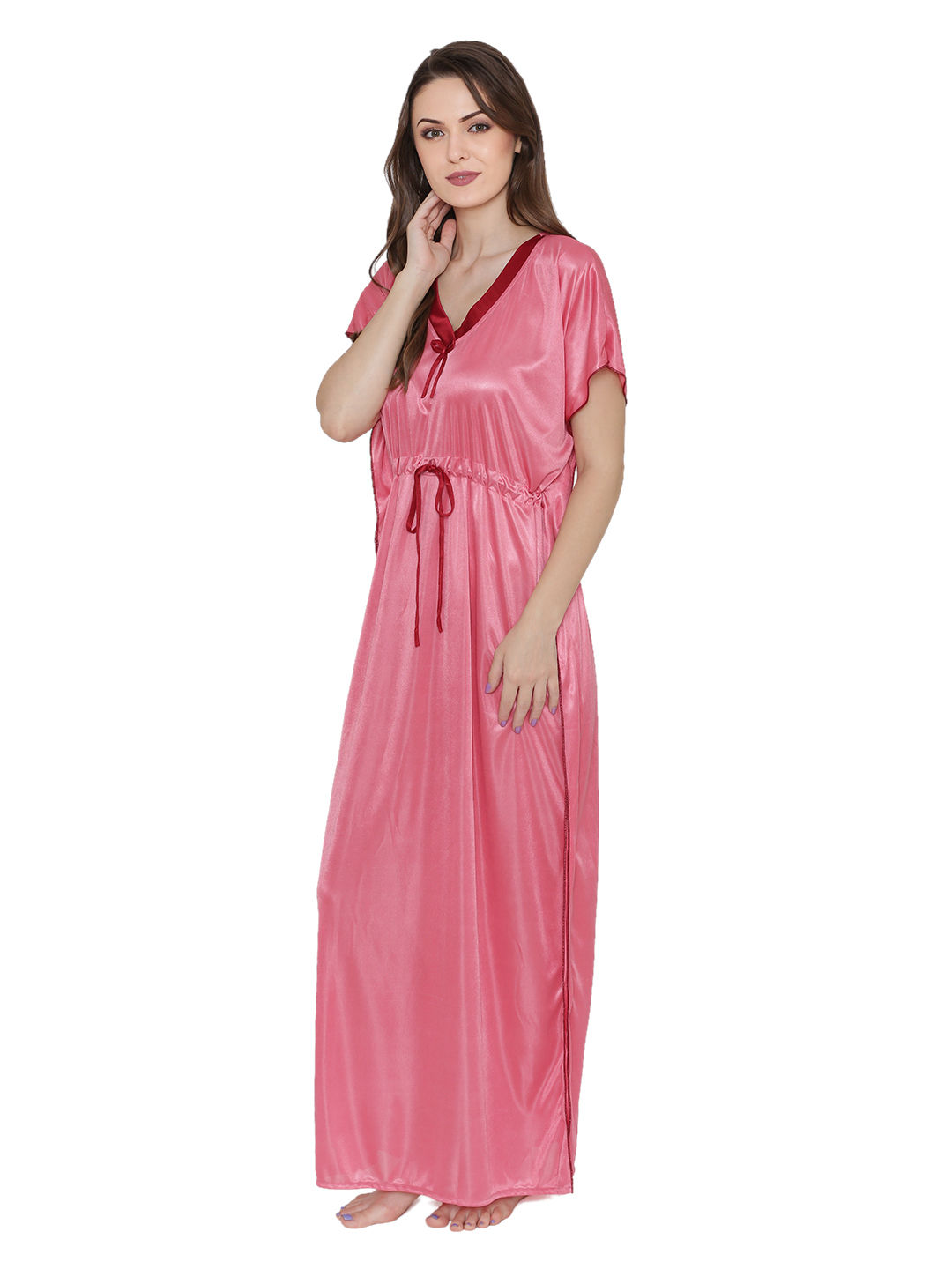 Buy N Gal Women s Satin Nighty Night Dress Nightwear Pink Online