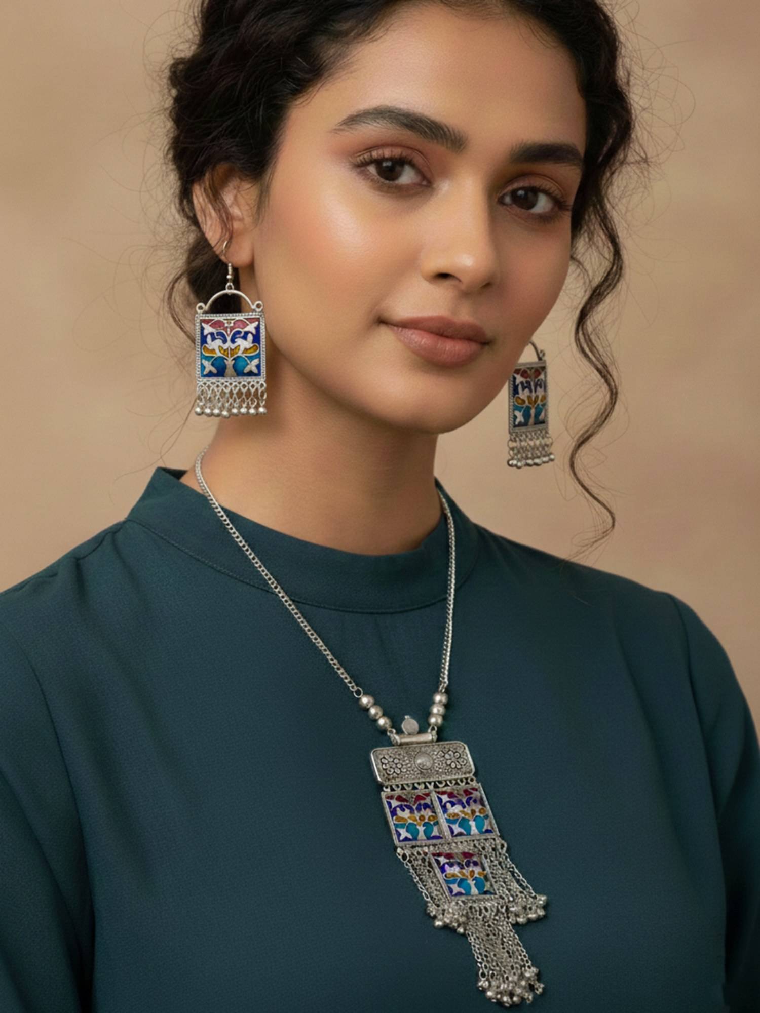 NVR Women German Silver Long Jewellery Set