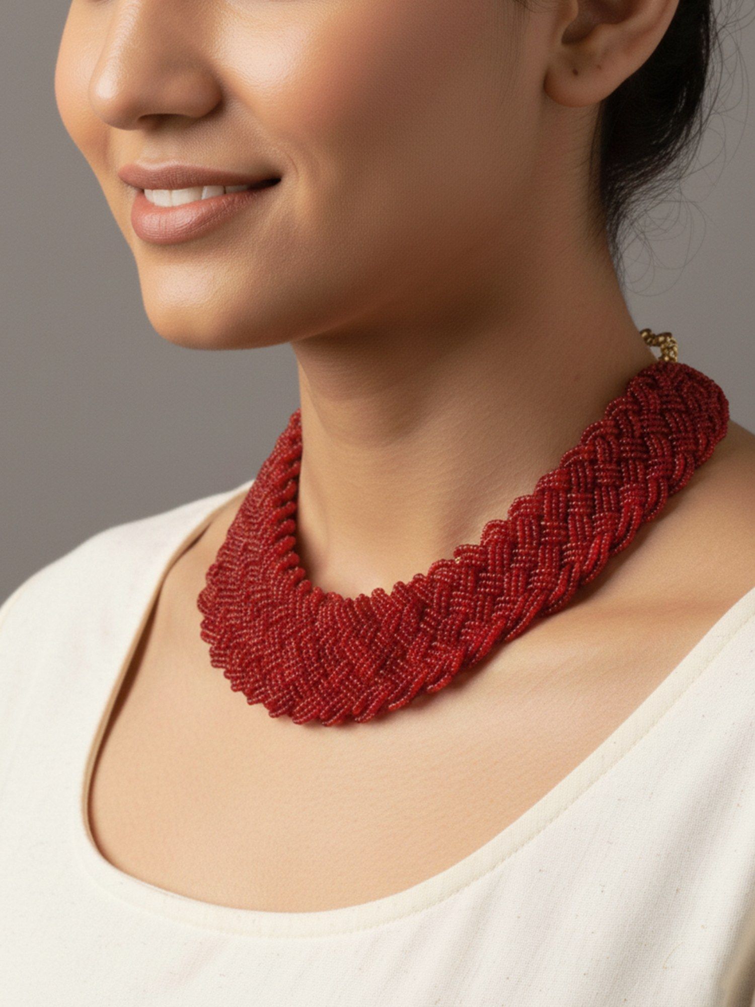 Buy NVR Women Vintage Braided Beads Red Coloured Necklace Online
