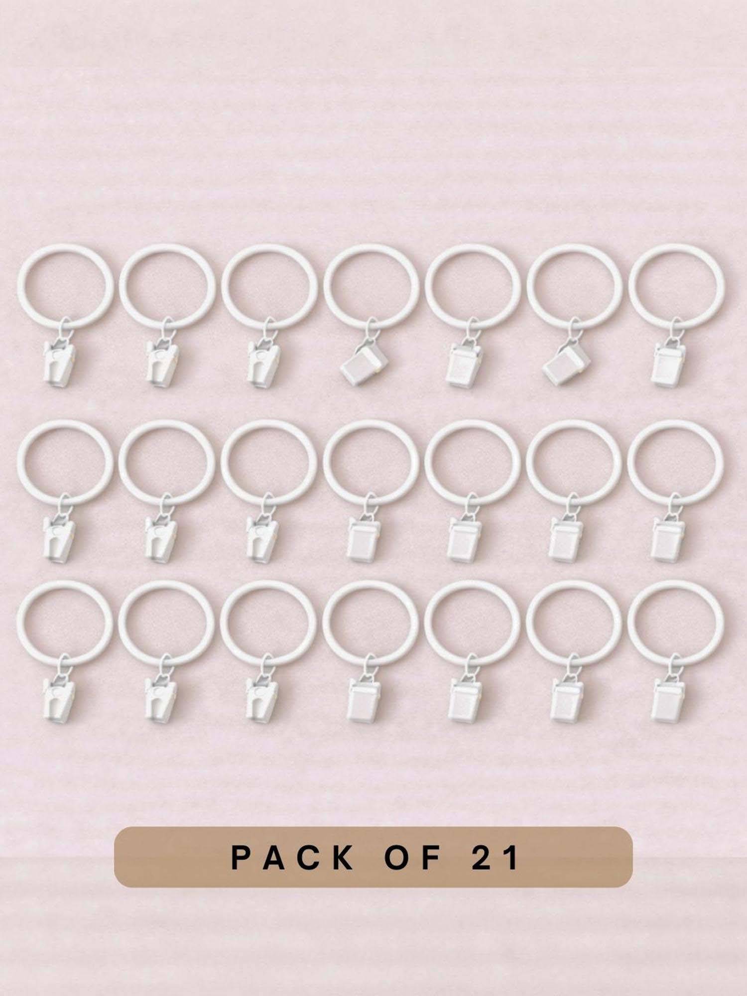 The Decor Mart White Metal Drapery Ring with Clip for Curtain Rod (Pack of 21)