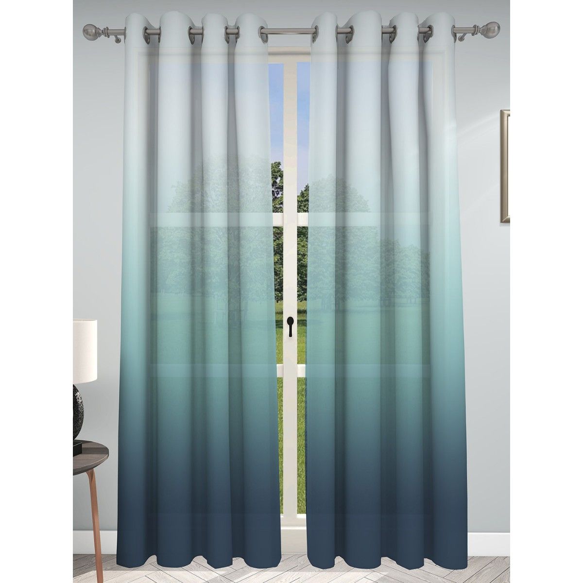 Buy GM Ombre Sheer Curtains 7 Feet In Blue Shades Curtain (Set Of 2