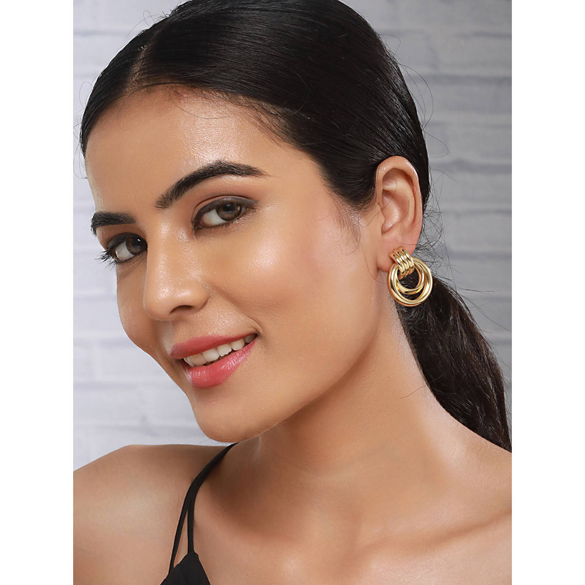 Saraf RS Jewellery Anti-Tarnish 18K Gold Plated Concentric Drop Earrings
