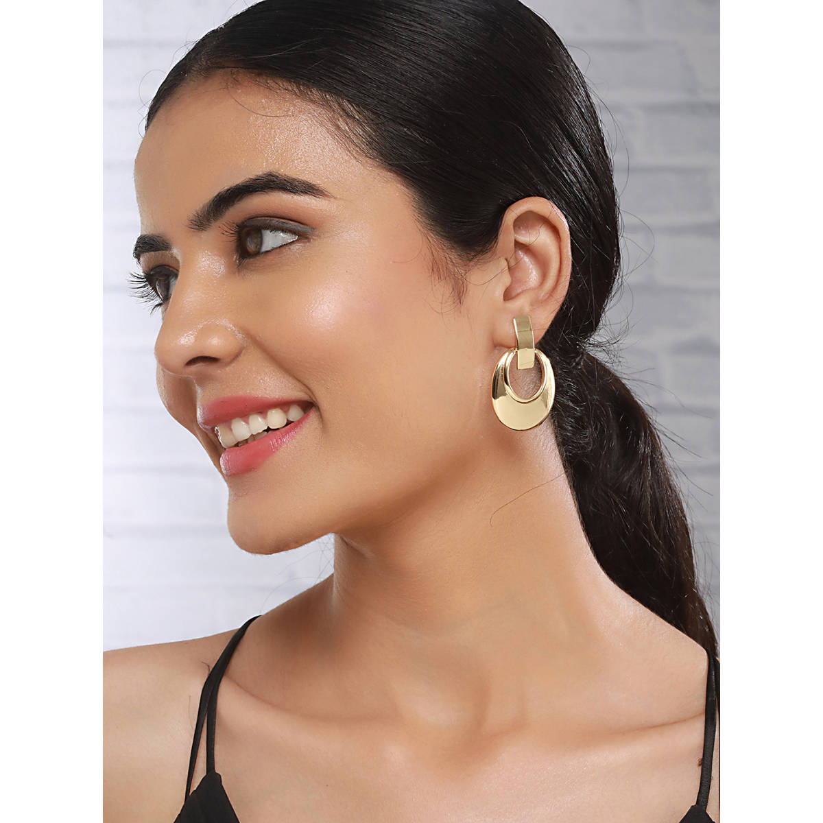 Saraf RS Jewellery Anti-Tarnish Gold Toned Bold Statement Elliptical Earrings