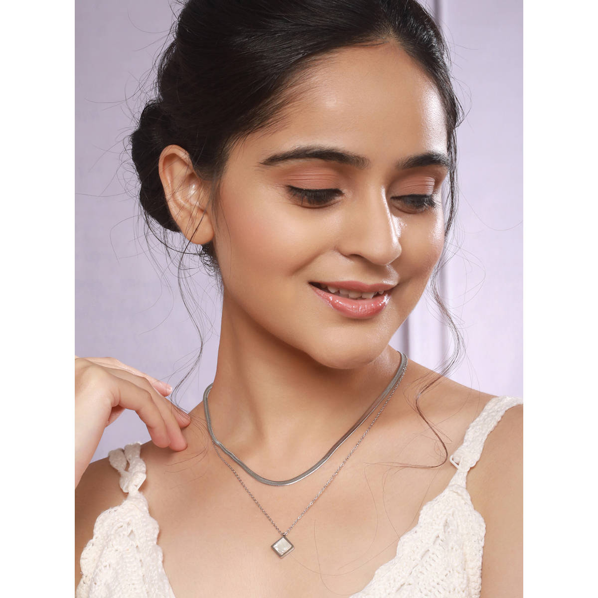 Saraf RS Jewellery Anti Tarnish Steel Rhodium Plated Layered Snake Necklace