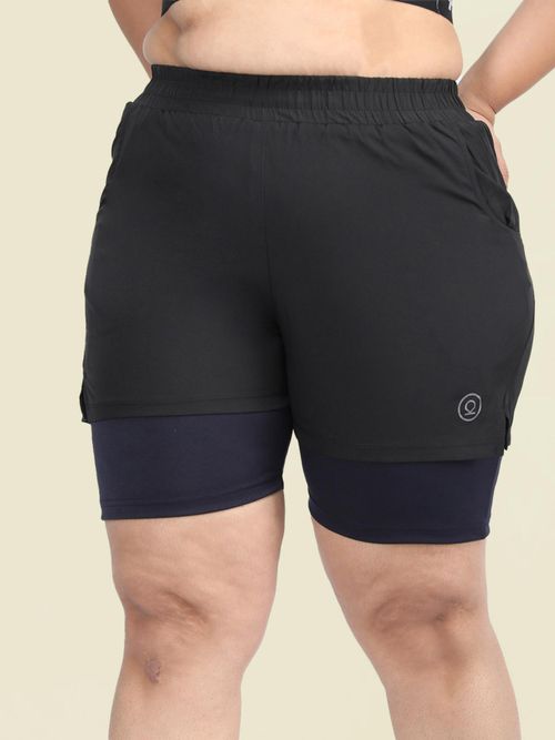 Buy CHKOKKO Plus Size Double Layered Sports Gym Black Shorts for