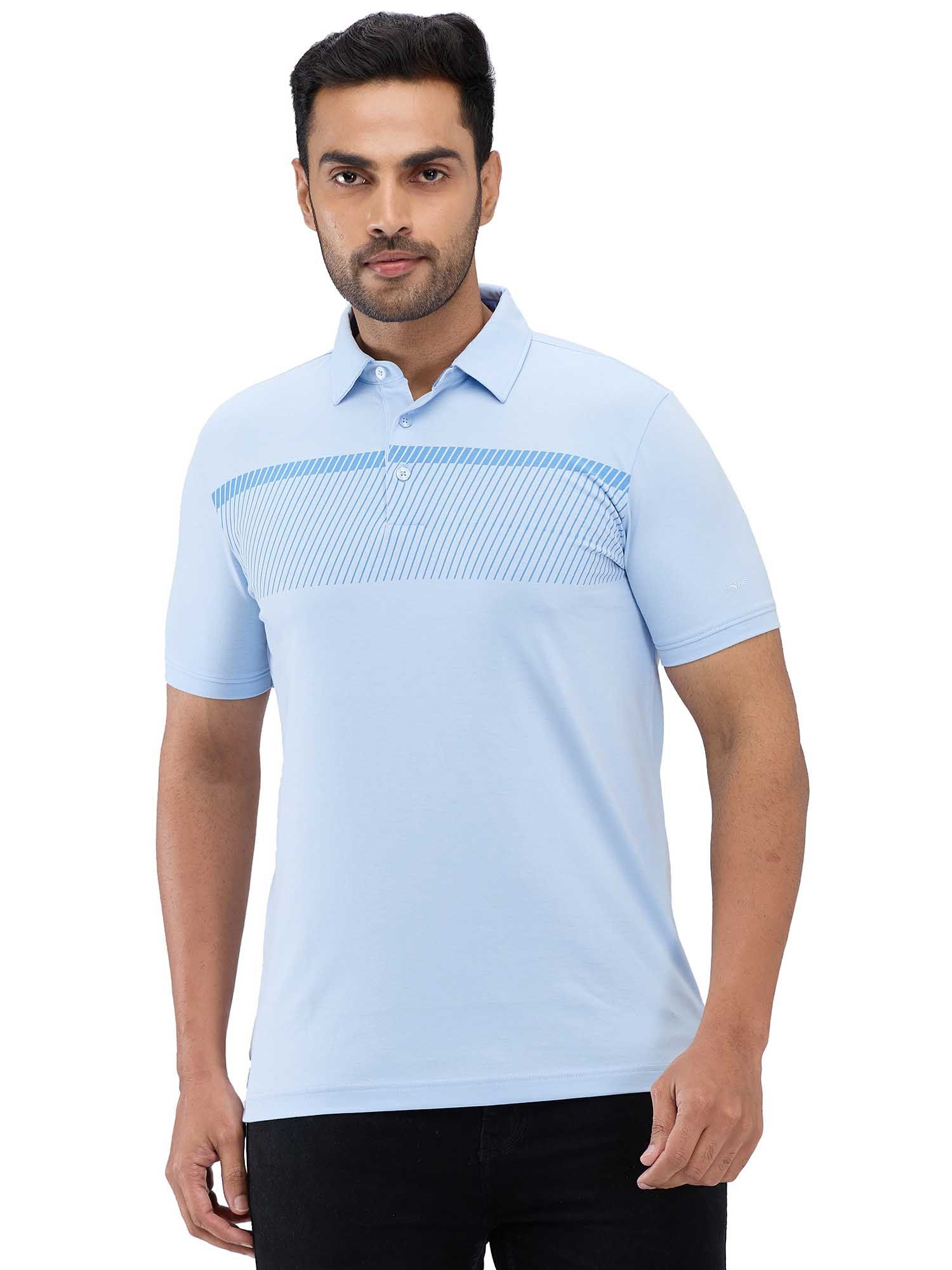 Buy Park Avenue Slim Fit Printed Medium Blue Polo T Shirt Online