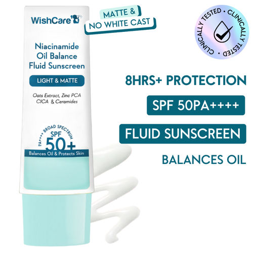Wishcare Niacinamide Oil Balance Fluid Sunscreen Light & Matte SPF 50+ PA++++ For Balances Oily & Protects Skin